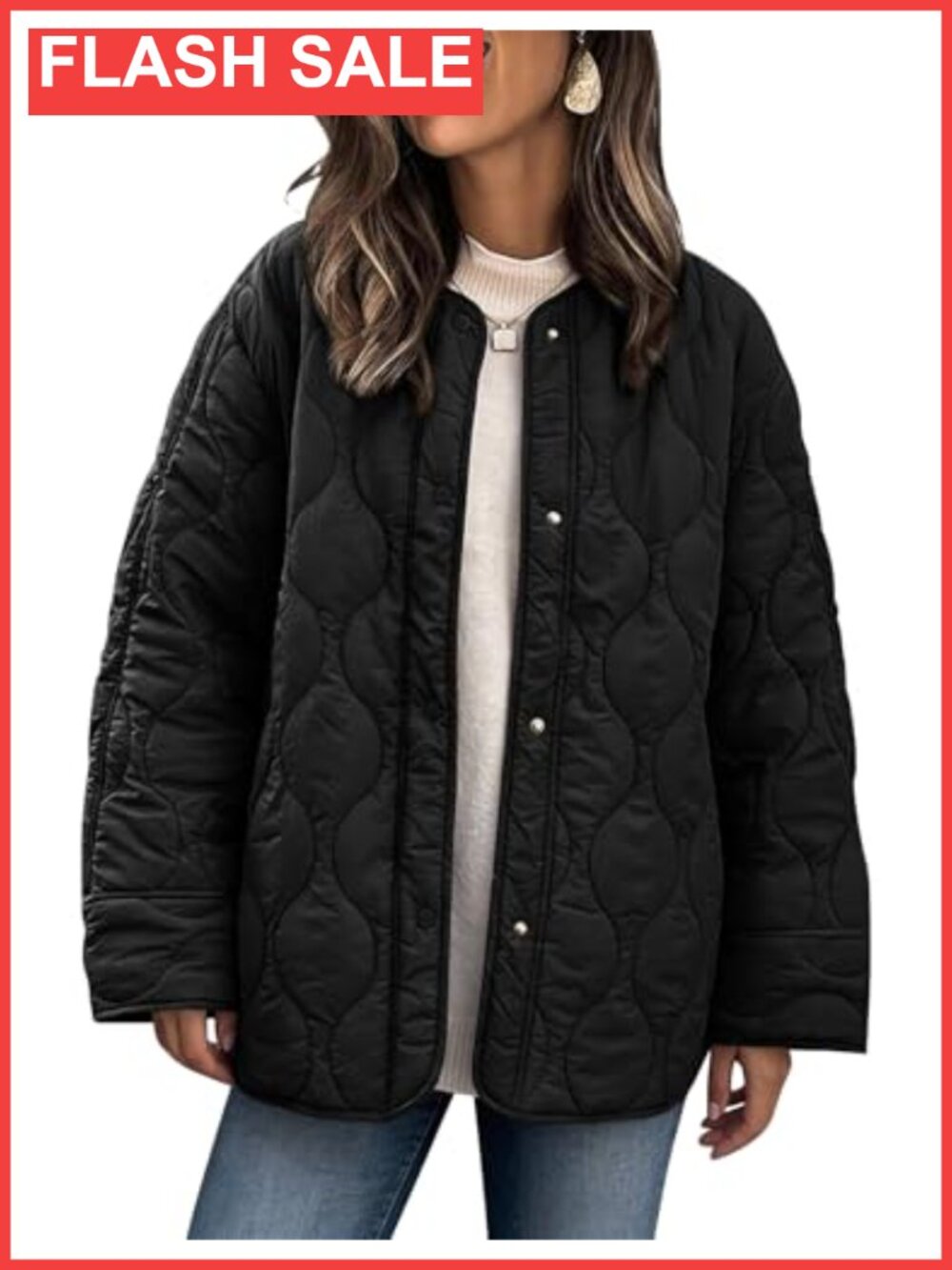 Women's Quilted Lightweight Puffer Jacket Snap Front Collarless Coat